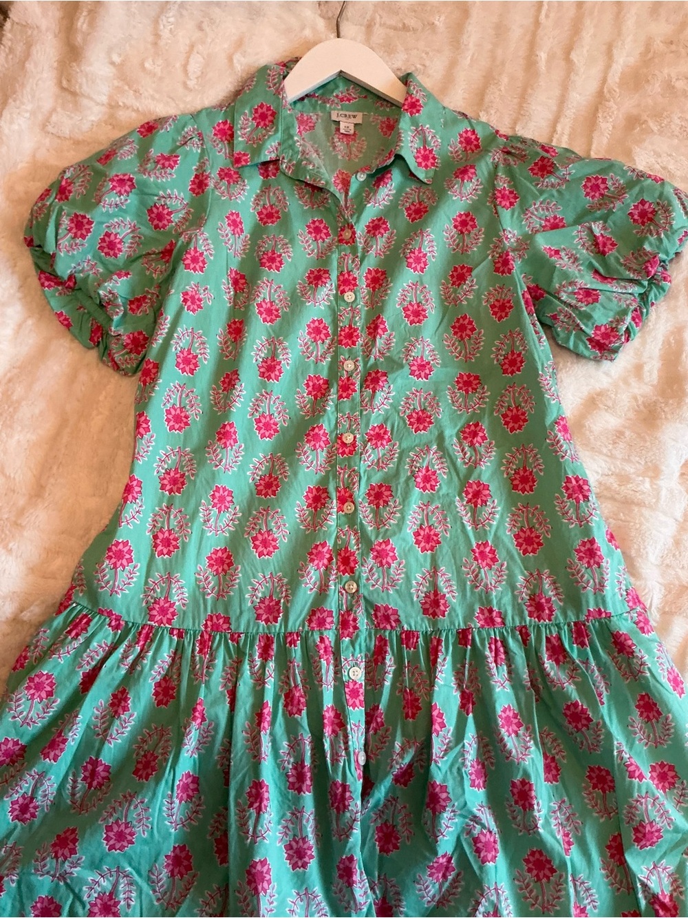 J. Crew Green Dress with Pink Floral Print size 12